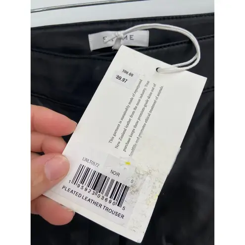 Frame Pleated Black Leather High Rise Straight Leg Pants Size 0 NWT