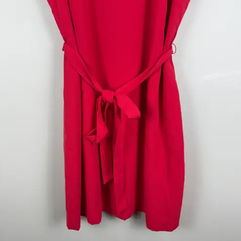 J. Crew Belted Suiting Dress Womens 14 Poppy Red Cap Sleeve Tie Waist Modest NWT