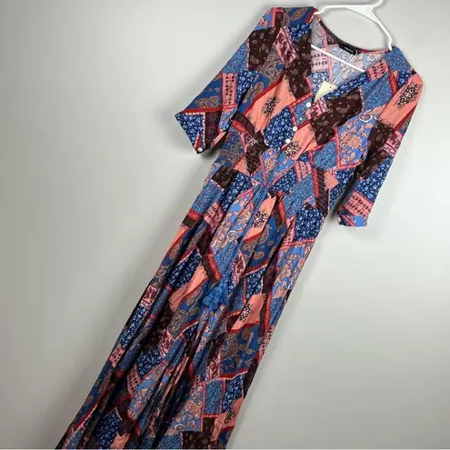 Maxi Summer Dresses Buttons Half Sleeve Empire Waist Hawaiian Boho Dress, Size M Purple Size M