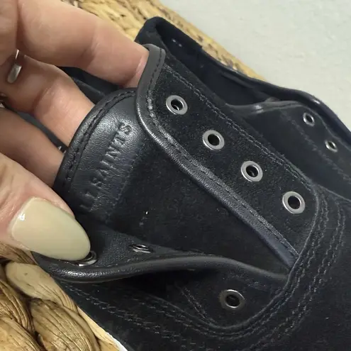 AllSaints Womens 37 Black Suede Slip On Platform Sneakers Casual Streetwear Shoe Size 6.5