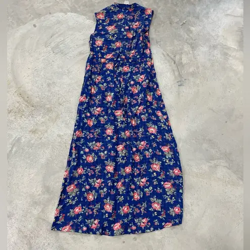 Vintage April Cornell Blue Floral Cottagecore Maxi Dress Size Small Pink