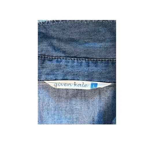 Given Kale DENIM JEAN DRESS Womens Sz LG Western Button Down Stretch Waist