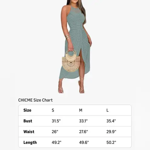 NEW Sage Green Halter Dress A Line Eyelet Crochet Midi Dress M Size M