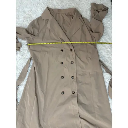 Longline Trench Coat Belted Button Front Overcoat Outerwear Neutral Beige Tan Size XL