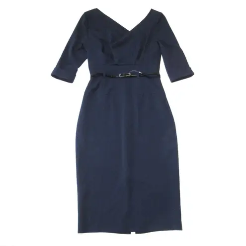 Black Halo NWT Jackie O in Eclipse Stretch Gabardine Belted Sheath Dress 2 $390