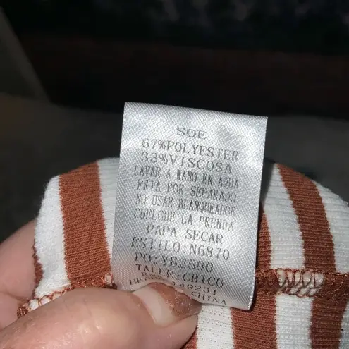 Kori America Burnt Orange White Stripe Knit Round Neck Long Sleeves S