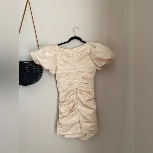 Endless Rose Ivory Textured Ruched Off The Shoulder Dress, Size Small