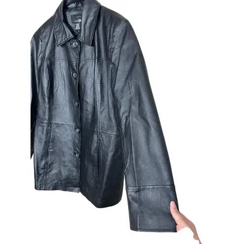 East 5th Womens Genuine Leather Black Button Front Collared Jacket X-Large