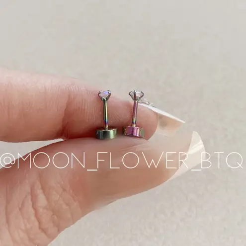 Tiny Rainbow CZ Flat Back Earrings Green