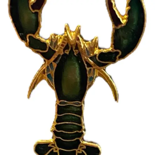 Vintage Green Gold Copper Enamel Gold plated Lobster pin by a special Alaska co