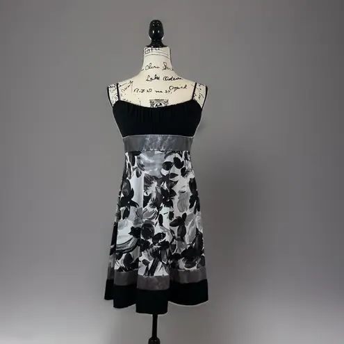 Ruby Rox Black & Gray Floral Sleeveless Dress - Empire Waist A Line Fit Flare Party