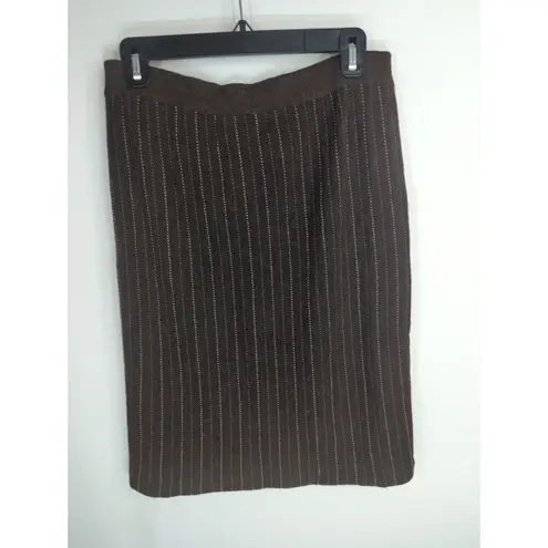 Peruvian Connection Womens Pinstripe Alpaca Wool Blend Pencil Skirt Brown Small