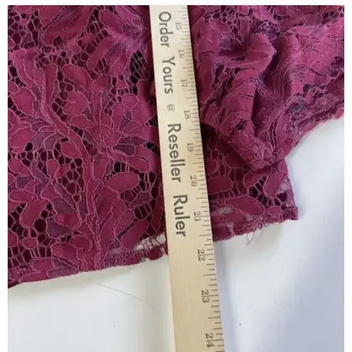 WAYF Lace Blouse Womens Small Burgundy Off Shoulder Sheer Helena Ruffle Tie