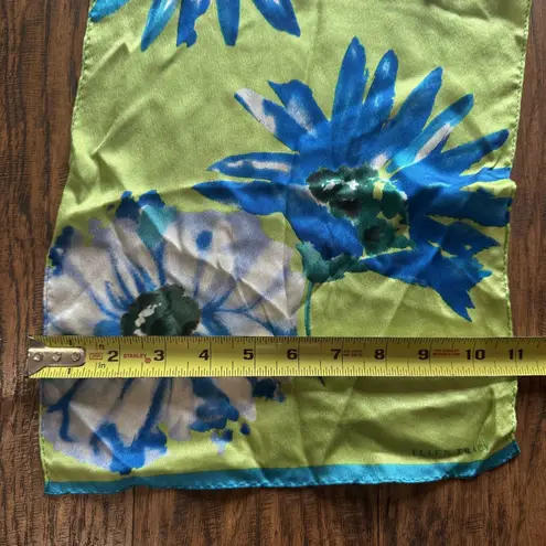 Ellen Tracy Scarf 100% Silk Blue Green Floral Flowers Spring Watercolor 11x52