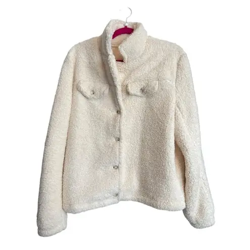 Pink Lily  Womens Cream Sherpa Button Up Oversized Jacket Size XL