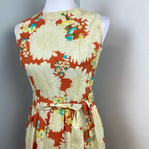 70s Vintage Homemade Boho Floral High Neck A Line Maxi Dress Small Yellow