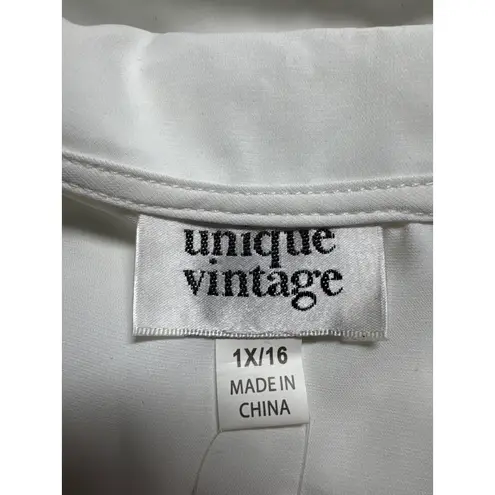 Unique Vintage White Blouse Puff Sleeve Button Front Top Plus Size 1X