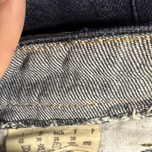 Embroidered Straight Leg Jeans with Colorful Cuffs Blue Size 28