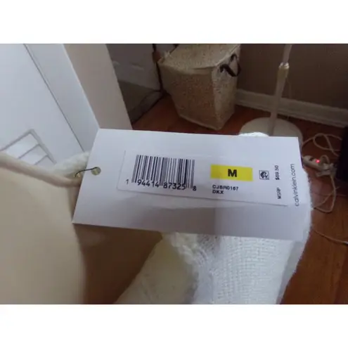 Calvin Klein Jeans ivory funnel neck flare sleeve cable stitch M NWT $69.50 Size M