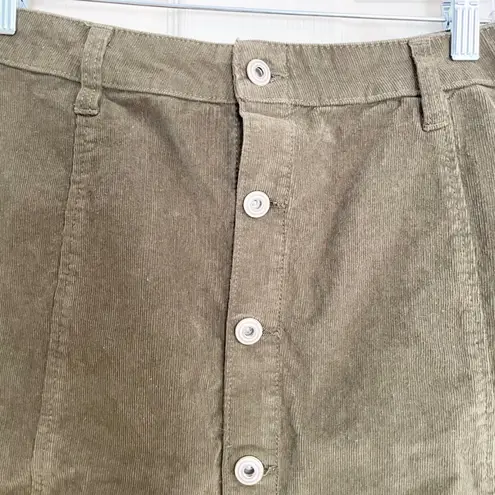 RE Generation Corduroy Mini Skirt Olive Green Button Front A