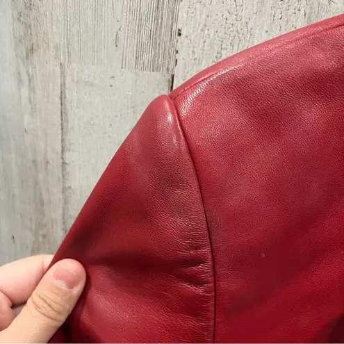 Preston & York Vintage Women size MP Lamb Skin Leather Jacket Red blazer button