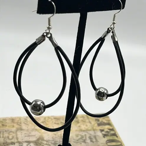 Double Leather Corded Dangling Earrings w/ Silver