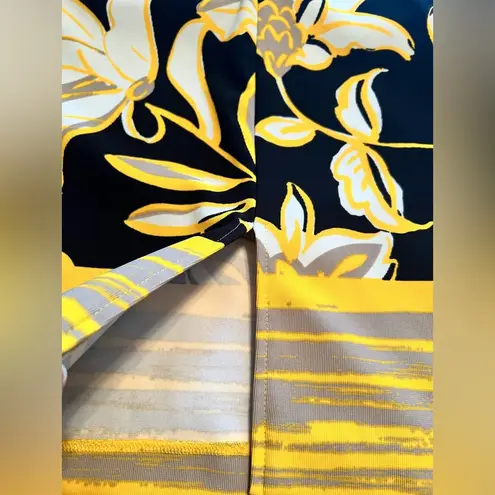 Phase 7 Seven sleeveless sheath dress size 10 Yellow Black floral midi EUC