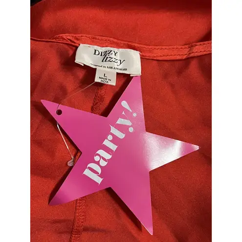 Dizzy Lizzy Cami Top Womens Large Red Satin Party Tank Criss Cross Strappy NYE