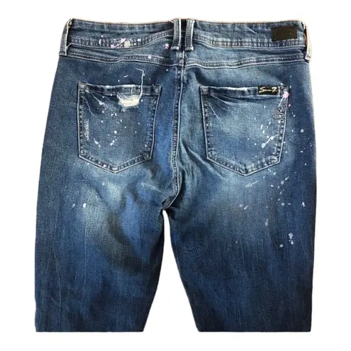 Seven 7 rhinestone & paint spatter crop blue jeans size 6