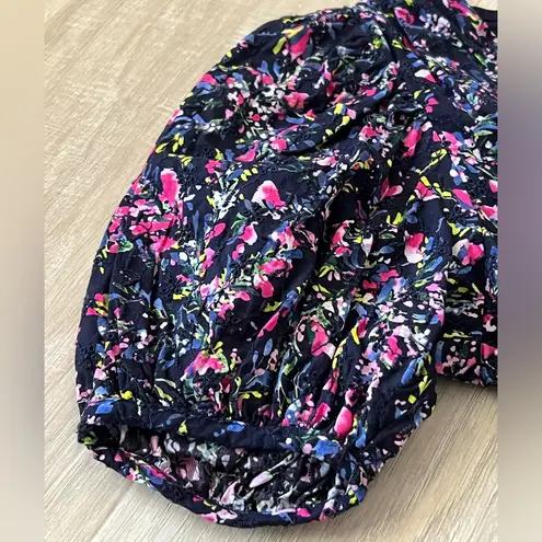 French Connection  Flores Cotton V Neck Mini Dress In Utility Blue Floral | US 2