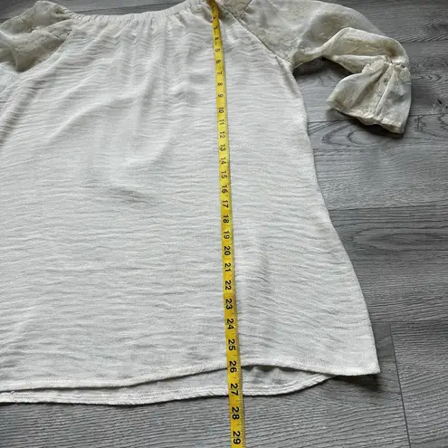 Cal Style Tunic Dress Off the Shoulder 3/4 Lace Sleeve Beige Boho Chic Festival Tan Size L