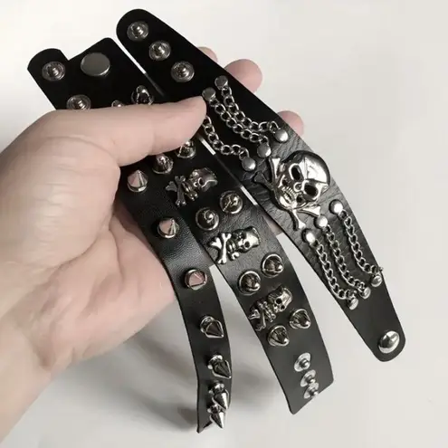 3 pcs Gothic Emo grunge studded faux leather Punk bracelet