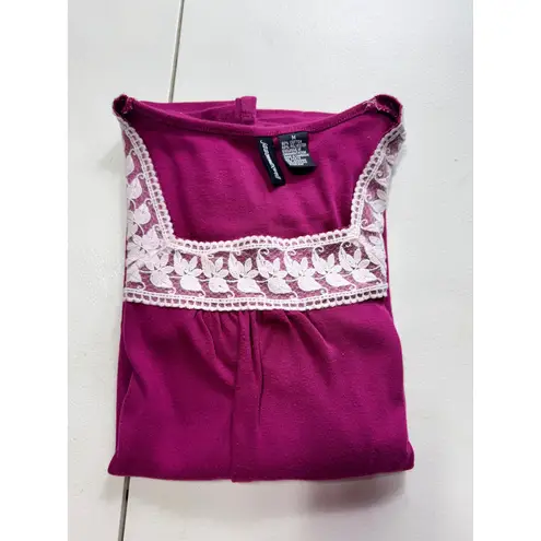 Jason Maxwell Top Square Neck 3/4 Sleeve Lace Trim Magenta