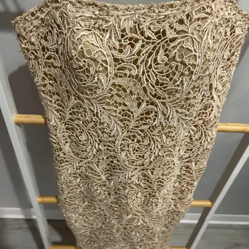 Montage by Mon Cherie Nude Lace Rhinestone Strap Dress Size 6