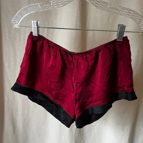 100% silk burgundy red & black camisole shorts pajama set women's XS/small