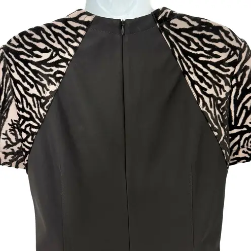 Yigal Azrouel Coral Reef Burnout Black Tan Short Sleeve Sheath Dress size 10