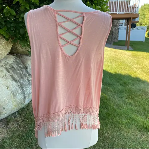 E & M Tank Top With Fringe Orange Size L
