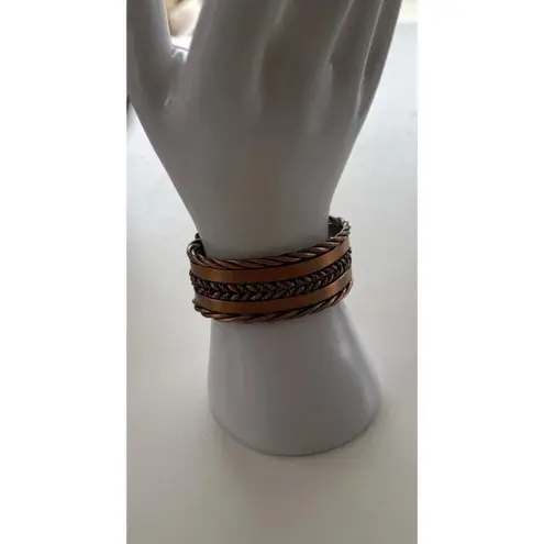 Vintage Handmade Copper Braided & Twisted Cuff Bracelets Heavyweight Sz 6.5 Brown