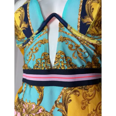 River Island Baroque Print Vibrant Ornate Filigree One Piece Swimsuit Size 12