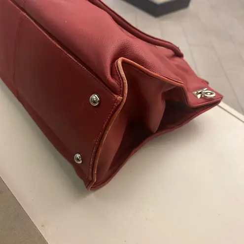Bag Elegant Red Leather Totespacious Preowned there is stains inside