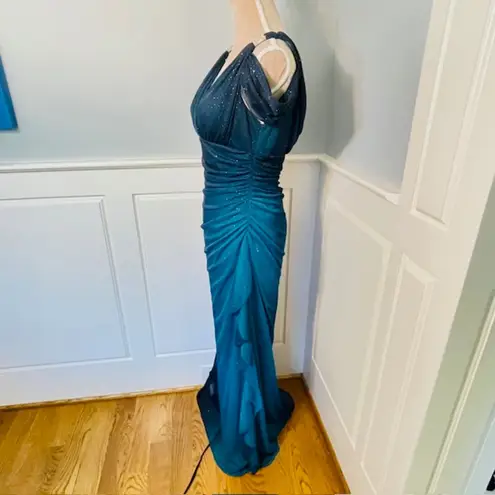 Betsy and Adam Vintage 2000's Y2k Ombre Glitter Draped Evening Formal Gown Medium