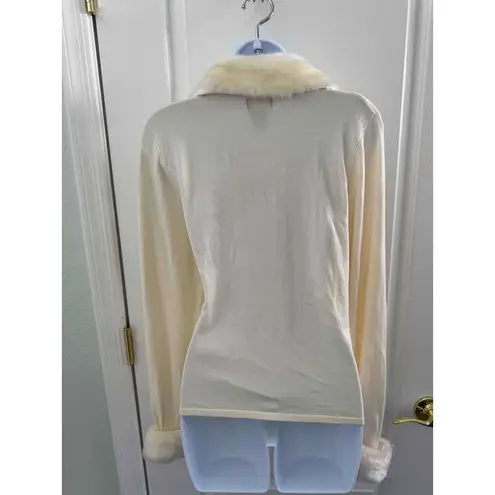 Ny Collection Off White Zipper Faux Fur Collar/Sleeve Jacket Size Smalll