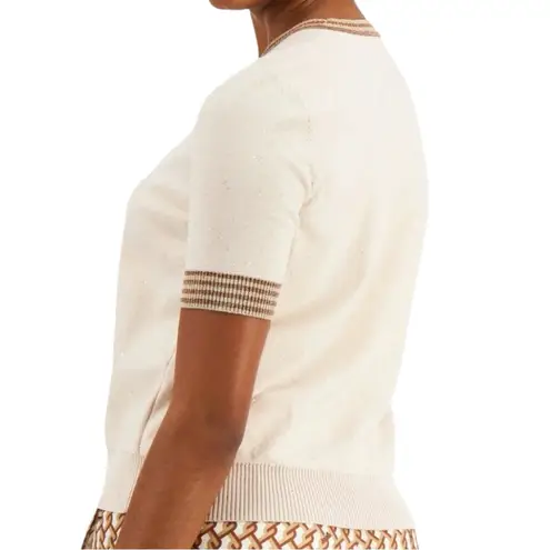 Marella Women’s Sz S Latte Cream Gold Silver Metallic Trim Cerchico Crop Sweater