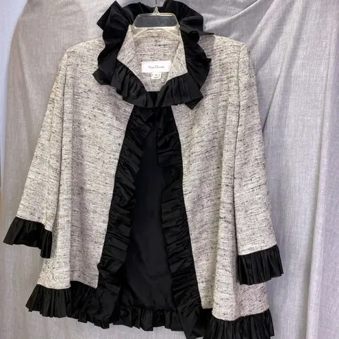 Mark Heister Silk Jacket XS Ruffled Trim Couture Evening Artwear Gray