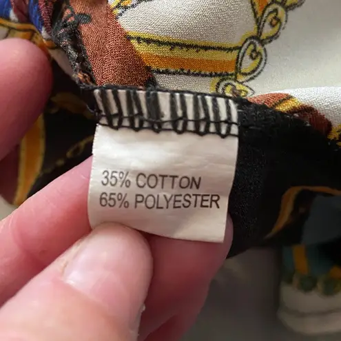 SATIN CHAIN FLORAL BLOUSE Button Front Ling Sleeves Brown Size M