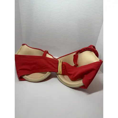PLUS SIZE 38 F NEW Swimsuits For All Bikini Top Red With Braided Style Accents