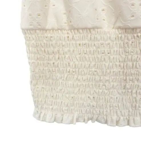 No Comment Cream Eyelet Peplum Ruched Cropped Top