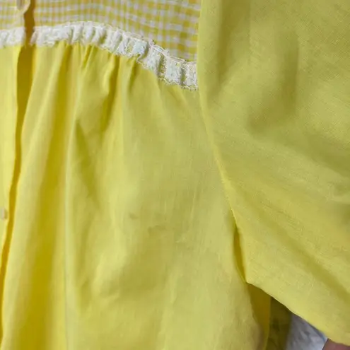 Vintage Archdale Maid House Coat Robe Button Front Yellow Gingham Bee M Lace Size M