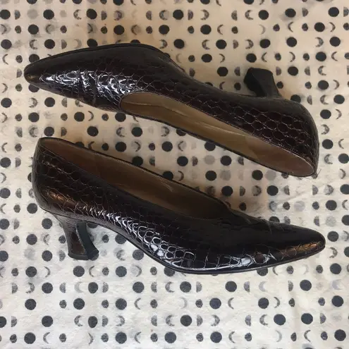 Saint Laurent Yves  Patent Leather Croc Heel Narrow