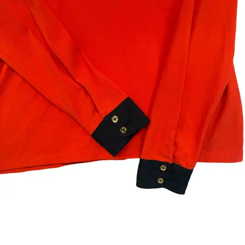 Wonder Long Sleeve Collared Polo Shirt Orange Navy Trim Casual Preppy Sporty M Size M